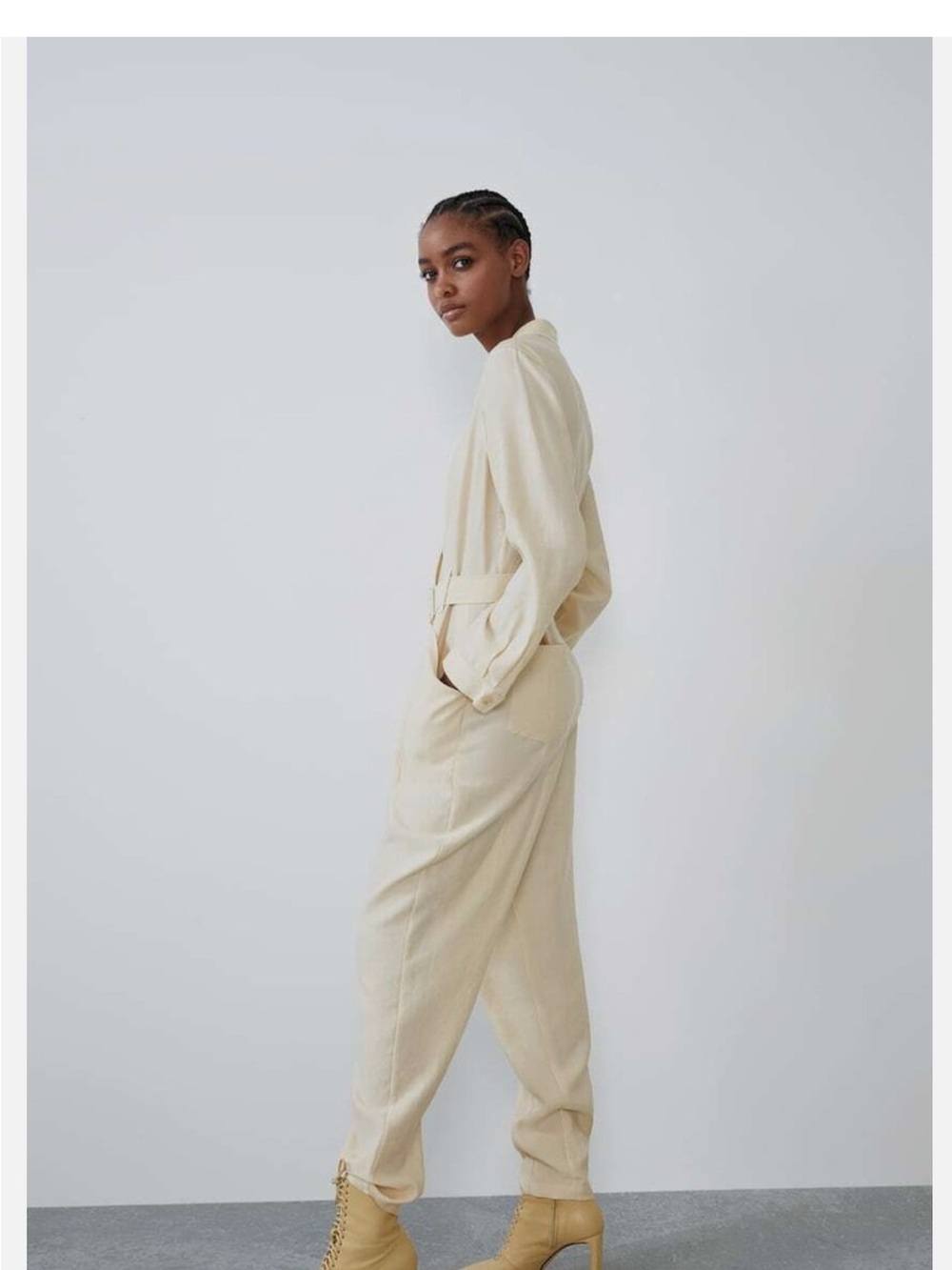 Zara Cream Utility Jumpsuit with Belted Waist - Picture 3 of 10